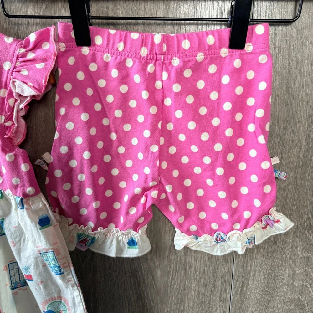 Cotton Castle Platinum Balcony Tunic Shorts Set Sz 4 Pink Polka Dot Boutique NEW